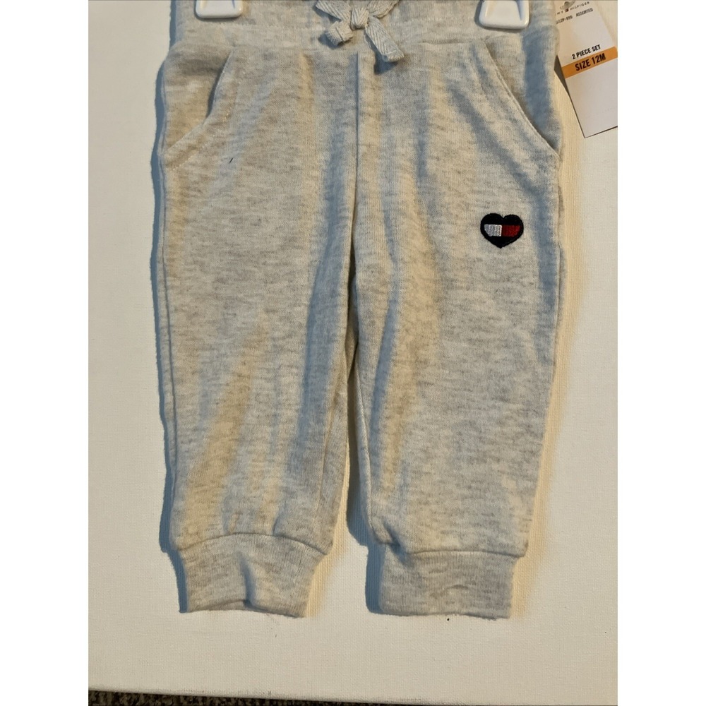 Tommy Hilfiger Girls 12 Mo 2-Piece Monogram Ruffle Gray Top & Joggers Set - Picture 5 of 7